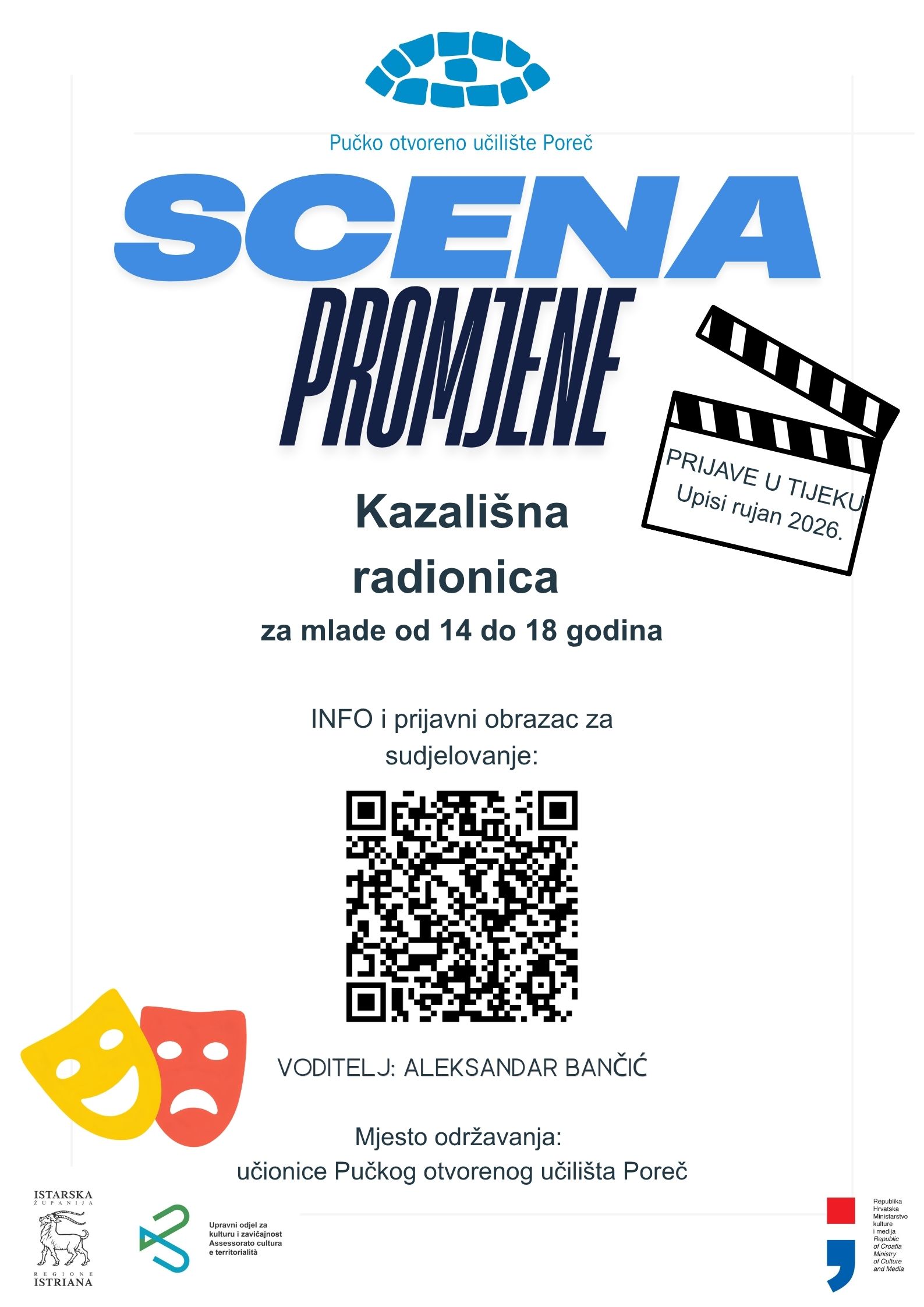 UPISI U KAZALIŠNU RADIONICU ZA MLADE "SCENA PROJMENE"